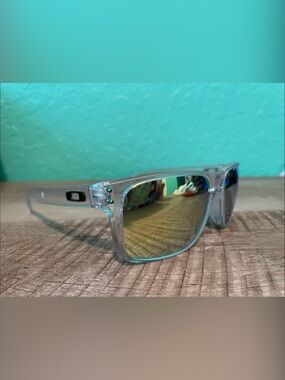Oakley Holbrook Clear Frame Sunglasses with Yellow Accents